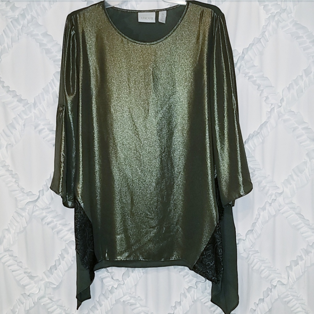 Chico's Gold Green Lace Tunic Size 0 Small 4